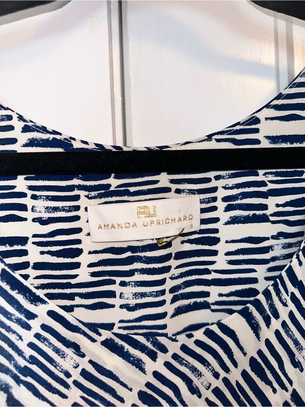 Amanda Uprichard 100% Silk Size Small Navy and White Printed Layered Dress - Picture 6 of 11